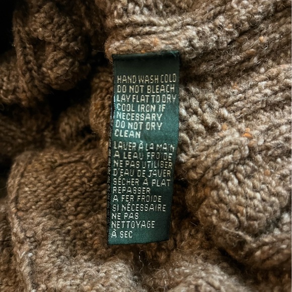 Lauren Ralph Lauren Hand Knit Brown Cable Knit 1/4 zip Sweater size Medium - Picture 13 of 13